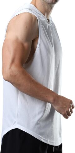 Men's Sleeveless Hoodie Quick Dry Muscle Gym Shirts Workout Hooded Tank Top in Saudi Arabia
