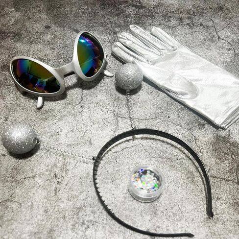 عصابة رأس كائن فضائي، زي كائن فضائي للنساء والأطفال البالغين، إكسسوارات الهالوين: نظارات، وقفازات، وبريق ثلاثي الأبعاد in Kuwait