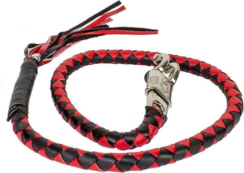 Dream Apparel 42" Leather Motorcycle Get Back Whip for Handlebar Fringed Biker Whip, Black and Red in Saudi Arabia