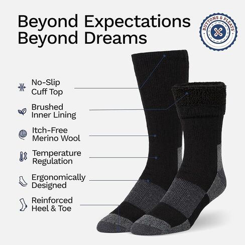 Buttons & Pleats Wool Socks for Men & Women Merino Thermal Warm Cozy Winter Boot Sock in Saudi Arabia