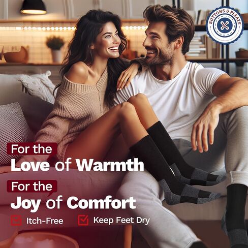 Buttons & Pleats Wool Socks for Men & Women Merino Thermal Warm Cozy Winter Boot Sock in Saudi Arabia