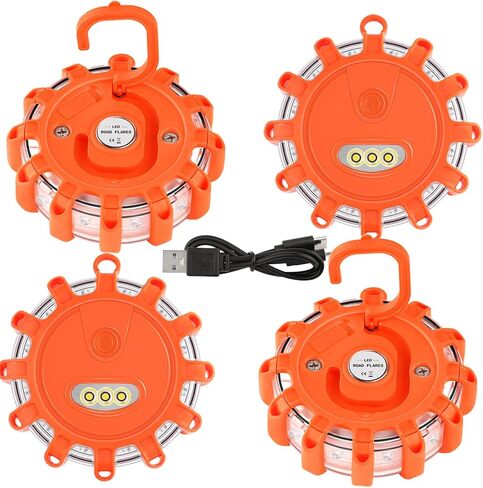 Vancle USB-C Rechargeable LED Road Flares Roadside Emergency Light, Safety Warning Flashing Flare Beacon Disc Strobe Traffic with Magnetic Base for Construction Vehicles Truck Boat (Amber,2 Pack) in Saudi Arabia