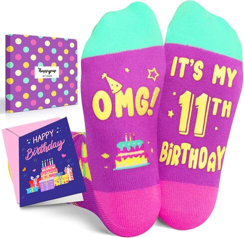 HAPPYPOP 11th Birthday Gifts Ideas for Girls - Socks for Kids Age 11 with Greeting Card, Presents for 11 Year Old in Gift Box, Eleven Year Old Gifts for Tween Girls Boys in Saudi Arabia