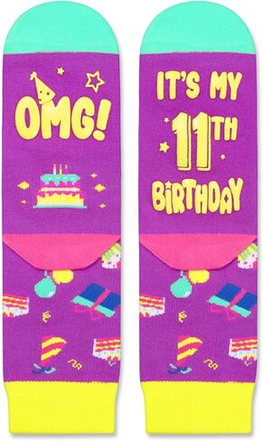 HAPPYPOP 11th Birthday Gifts Ideas for Girls - Socks for Kids Age 11 with Greeting Card, Presents for 11 Year Old in Gift Box, Eleven Year Old Gifts for Tween Girls Boys in Saudi Arabia