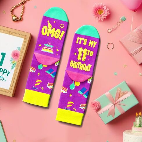 HAPPYPOP 11th Birthday Gifts Ideas for Girls - Socks for Kids Age 11 with Greeting Card, Presents for 11 Year Old in Gift Box, Eleven Year Old Gifts for Tween Girls Boys in Saudi Arabia