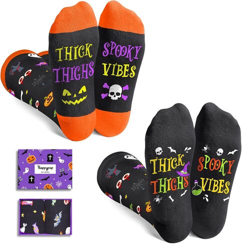 HAPPYPOP Halloween Gifts for Kids Boys Girls - Pumpkin Socks for Kids 4-12 Years Old 2 Pack in Saudi Arabia