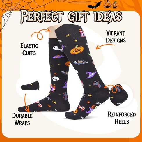 HAPPYPOP Halloween Gifts for Kids Boys Girls - Pumpkin Socks for Kids 4-12 Years Old 2 Pack in Saudi Arabia