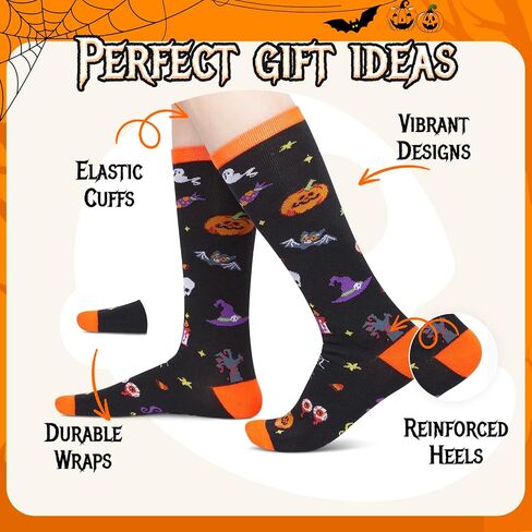 HAPPYPOP Halloween Gifts for Kids Boys Girls - Pumpkin Socks for Kids 4-12 Years Old 2 Pack in Saudi Arabia