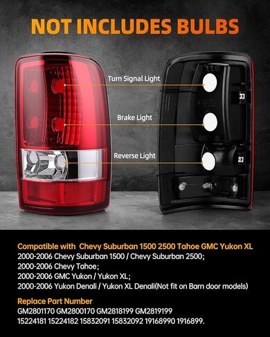 مصباح خلفي للفرامل OKLPF متوافق مع 2000-2006 Chevy Suburban 1500 2500 Tahoe GMC Yukon XL، استبدال مجموعة الضوء الخلفي الأحمر، يتضمن صندوقًا فاخرًا وجانب السائق والراكب in Saudi Arabia