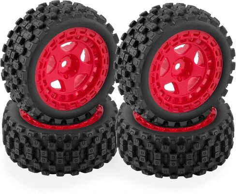 عجلات وإطارات RC لسيارة 1/18 Typhon Grom RC الزاحفة، عجلات عربات التي تجرها الدواب RC وإطارات مطاطية، إطارات شاحنات RC عجلات RC، 4 قطع، أحمر in Saudi Arabia