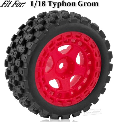 عجلات وإطارات RC لسيارة 1/18 Typhon Grom RC الزاحفة، عجلات عربات التي تجرها الدواب RC وإطارات مطاطية، إطارات شاحنات RC عجلات RC، 4 قطع، أحمر in Saudi Arabia