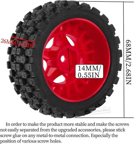 عجلات وإطارات RC لسيارة 1/18 Typhon Grom RC الزاحفة، عجلات عربات التي تجرها الدواب RC وإطارات مطاطية، إطارات شاحنات RC عجلات RC، 4 قطع، أحمر in Saudi Arabia