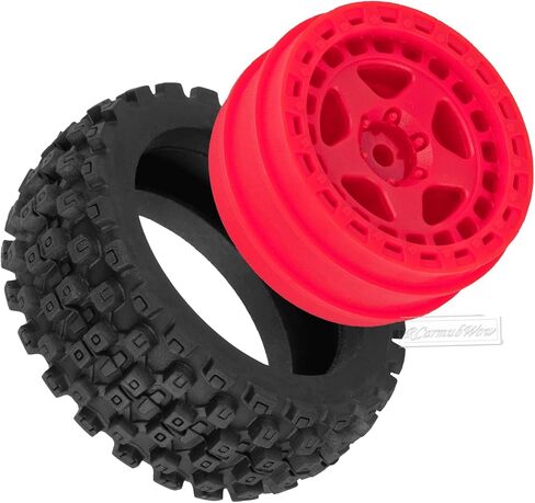 عجلات وإطارات RC لسيارة 1/18 Typhon Grom RC الزاحفة، عجلات عربات التي تجرها الدواب RC وإطارات مطاطية، إطارات شاحنات RC عجلات RC، 4 قطع، أحمر in Saudi Arabia