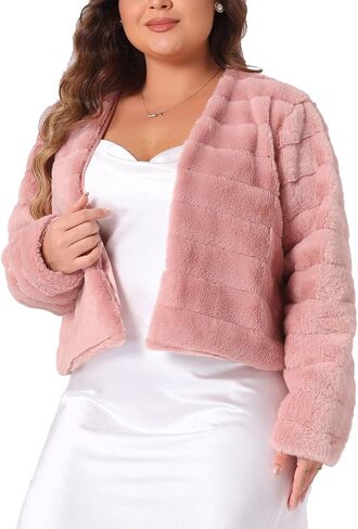 سترة Agnes Orinda مقاس كبير منفوشة للنساء سترات شتوية قصيرة من الفرو الصناعي مفتوحة من الأمام للهالوين in Kuwait