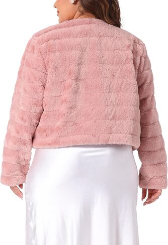 سترة Agnes Orinda مقاس كبير منفوشة للنساء سترات شتوية قصيرة من الفرو الصناعي مفتوحة من الأمام للهالوين in Kuwait