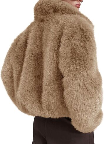 Tankaneo Womens Cropped Faux Fur Jacket Fleece Long Sleeve Zip Up Winter Coats Shaggy Warm Outwear in Saudi Arabia