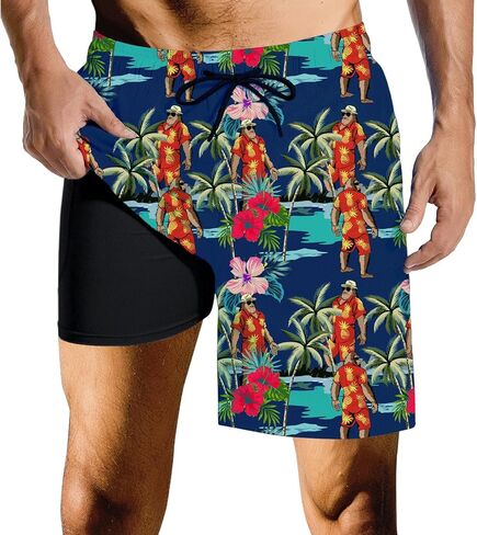 Mens Swim Trunks with Compression Liner Quick Dry Zipper Pocket Bathing in Saudi Arabia