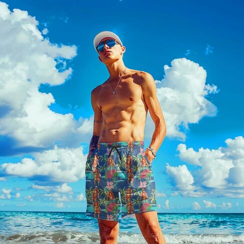 Mens Swim Trunks with Compression Liner Quick Dry Zipper Pocket Bathing in Saudi Arabia