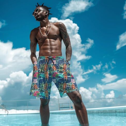 Mens Swim Trunks with Compression Liner Quick Dry Zipper Pocket Bathing in Saudi Arabia