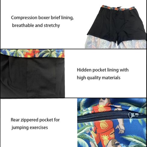 Mens Swim Trunks with Compression Liner Quick Dry Zipper Pocket Bathing in Saudi Arabia