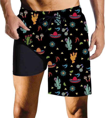 Mens Swim Trunks with Compression Liner Quick Dry Zipper Pocket Bathing in Saudi Arabia