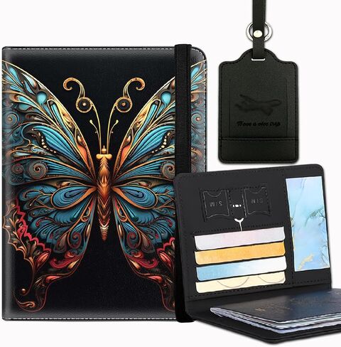 Passport Cover and Luggage Tag Set, PU Leather Passport Case Holder Travel Suitcase Tag,Travel RFID Blocking Passport Cover Passport Wallet with Elastic Band for Women Men, Dragon in Kuwait