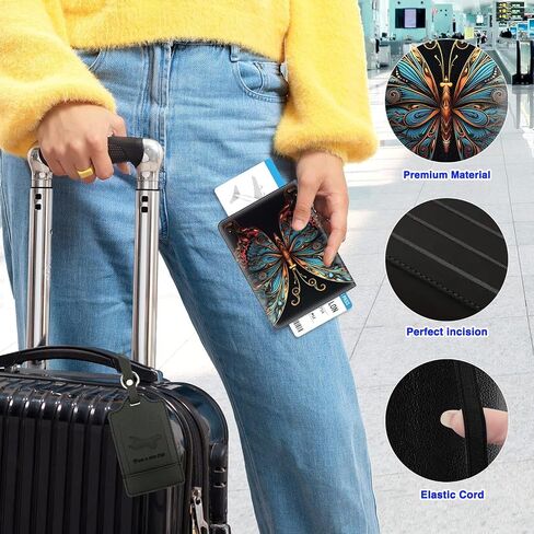 Passport Cover and Luggage Tag Set, PU Leather Passport Case Holder Travel Suitcase Tag,Travel RFID Blocking Passport Cover Passport Wallet with Elastic Band for Women Men, Dragon in Kuwait