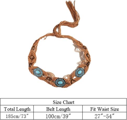 WHIPPY Boho Braid Waist Belt for Women Turquoise Wax Rope Hand-Woven Belt with Tassel Ethnic Western Women Belt for Dress in Kuwait