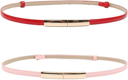 2 Pack Thin Belts for Women, Gold Buckle Skinny Belt Women, Adjustable up to 37 Inch Waist Belts for Women in Saudi Arabia