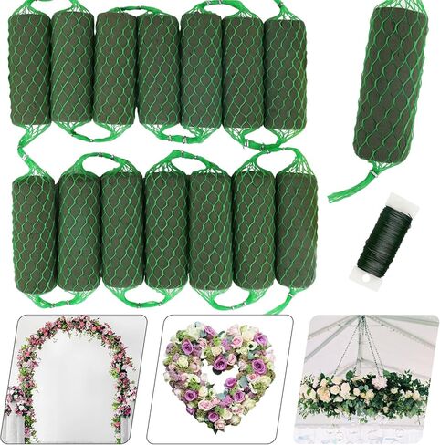 LOKIPA 9.2 قدم إكليل من الإسفنج الزهري، 14 قطعة من كتل الإسفنج الزهرية مجموعة امتصاص الزهور حامل قوس باب أخضر ترتيب إسفنجي من الزهور لتزيين حفلات الزفاف والحديقة (لفة واحدة من سلك الأزهار) in Kuwait
