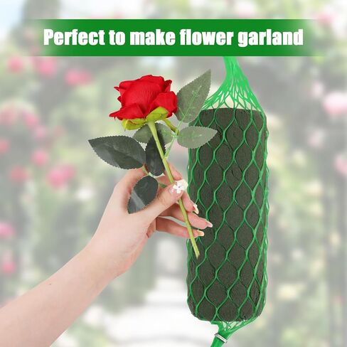 LOKIPA 9.2 قدم إكليل من الإسفنج الزهري، 14 قطعة من كتل الإسفنج الزهرية مجموعة امتصاص الزهور حامل قوس باب أخضر ترتيب إسفنجي من الزهور لتزيين حفلات الزفاف والحديقة (لفة واحدة من سلك الأزهار) in Kuwait