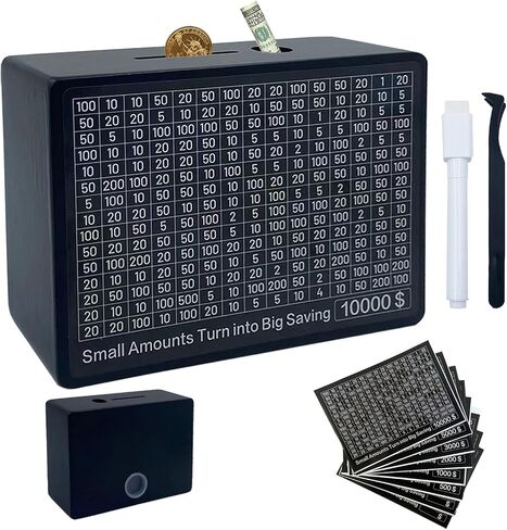 صندوق توفير المال الخشبي من Cash Vault، بنك العملات المعدنية الخنزير الخشبي، صندوق توفير نقدي لـ 10000 5000 3000 2000 1000 500 تحدي توفير المال، بنك المال للأطفال البالغين in Saudi Arabia