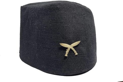 Nepali Black Nepali topi with Ghorkha Kukri baches, Nepali Black Topi II Bhaad-gaaule Topi II Made in Nepal, 5-6 in Saudi Arabia