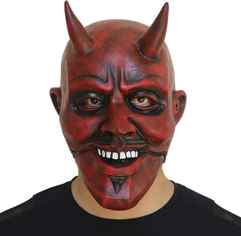 Halloween Scary Demon Mask and Gloves Latex Red Horns Headgear Realistic Paw Gloves Drss Up Cosplay Costume in Kuwait