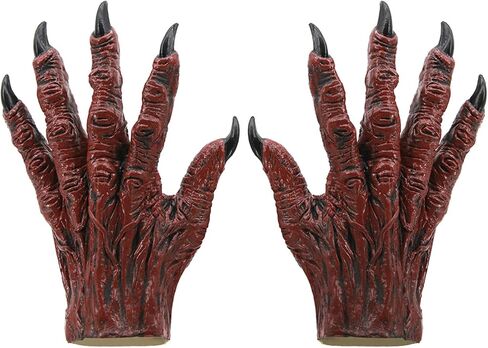 Halloween Scary Demon Mask and Gloves Latex Red Horns Headgear Realistic Paw Gloves Drss Up Cosplay Costume in Kuwait