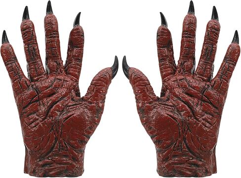 Halloween Scary Demon Mask and Gloves Latex Red Horns Headgear Realistic Paw Gloves Drss Up Cosplay Costume in Kuwait