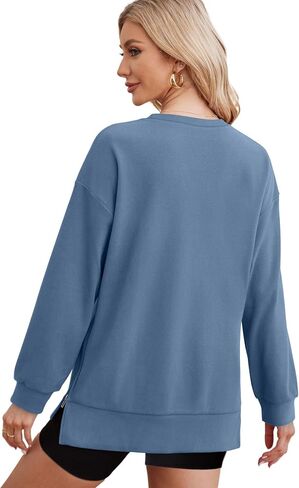 WIHOLL Women's Oversized Lightweight Sweatshirt with Side Slit Zipper Soft Crew Neck Pullover Long Sleeve Tops 2024 Fashion in Saudi Arabia