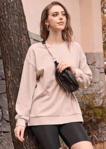WIHOLL Women's Oversized Lightweight Sweatshirt with Side Slit Zipper Soft Crew Neck Pullover Long Sleeve Tops 2024 Fashion in Saudi Arabia
