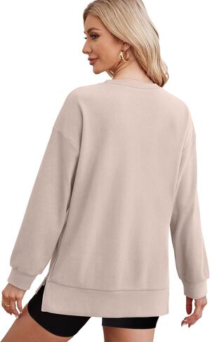 WIHOLL Women's Oversized Lightweight Sweatshirt with Side Slit Zipper Soft Crew Neck Pullover Long Sleeve Tops 2024 Fashion in Saudi Arabia