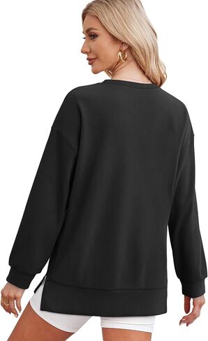 WIHOLL Women's Oversized Lightweight Sweatshirt with Side Slit Zipper Soft Crew Neck Pullover Long Sleeve Tops 2024 Fashion in Kuwait