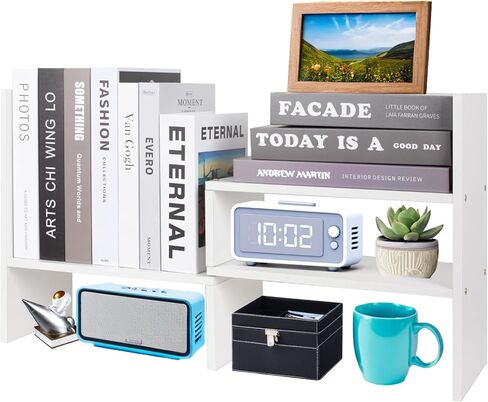 PowerKing Wood Desktop Organizer, Adjustable Display Shelf Rack for Home Office Desktop Storage Supplies Organization (White) in Kuwait