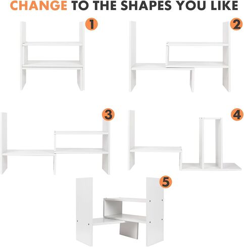 PowerKing Wood Desktop Organizer, Adjustable Display Shelf Rack for Home Office Desktop Storage Supplies Organization (White) in Kuwait