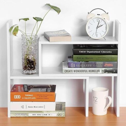 PowerKing Wood Desktop Organizer, Adjustable Display Shelf Rack for Home Office Desktop Storage Supplies Organization (White) in Kuwait
