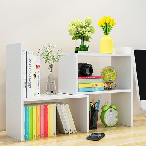 PowerKing Wood Desktop Organizer, Adjustable Display Shelf Rack for Home Office Desktop Storage Supplies Organization (White) in Kuwait
