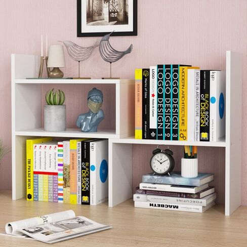 PowerKing Wood Desktop Organizer, Adjustable Display Shelf Rack for Home Office Desktop Storage Supplies Organization (White) in Kuwait