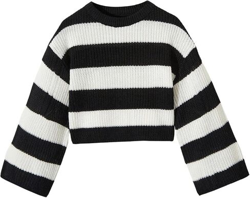MakeMeChic Girl's Colorblock Striped Round Neck Sweater Casual Long Sleeve Loose Pullover Tops in Saudi Arabia