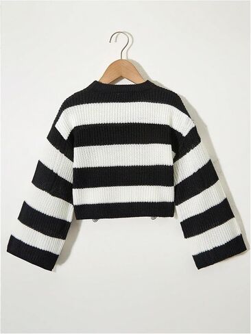 MakeMeChic Girl's Colorblock Striped Round Neck Sweater Casual Long Sleeve Loose Pullover Tops in Saudi Arabia