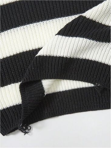 MakeMeChic Girl's Colorblock Striped Round Neck Sweater Casual Long Sleeve Loose Pullover Tops in Saudi Arabia