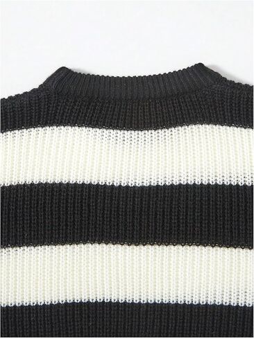 MakeMeChic Girl's Colorblock Striped Round Neck Sweater Casual Long Sleeve Loose Pullover Tops in Saudi Arabia