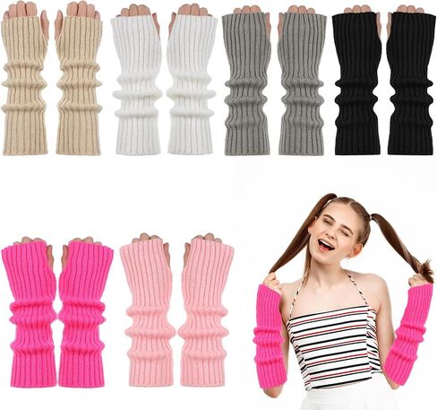 6Pairs Cute Arm Warmers Kawaii Warmers Sleeves, 6Colors Y2k Harajuku Japanese Style Long Fingerless Gloves for Women Girls Teens, Cold Weather Fsahion Arm Sleeve Thumb Hole Gloves in Saudi Arabia